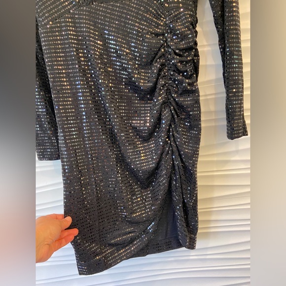 NWT Zara Black Sparkly Ruched Festive Party Dress - Picture 17 of 17